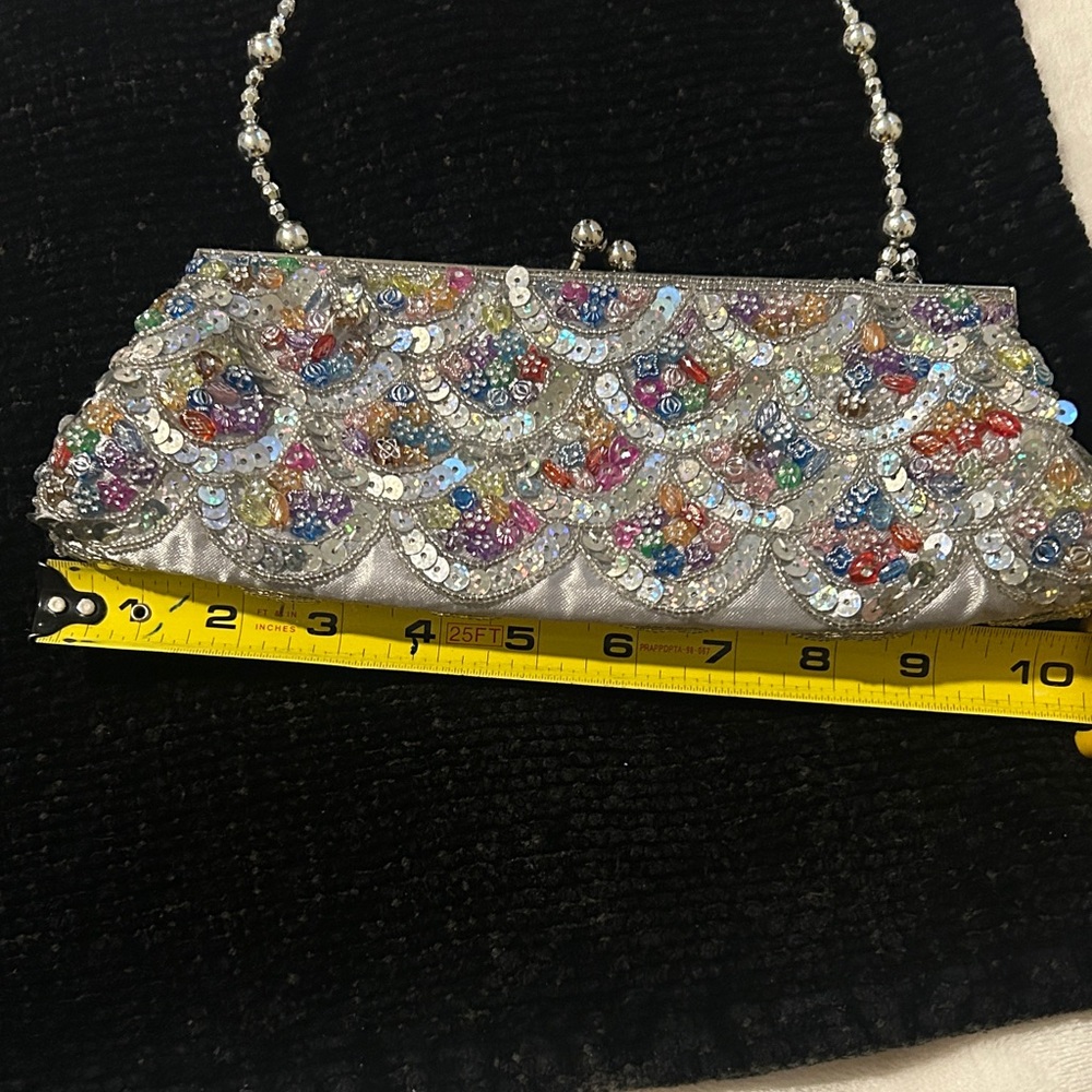 Source Unknown Silver Multicolor Beaded Clutch - image 3